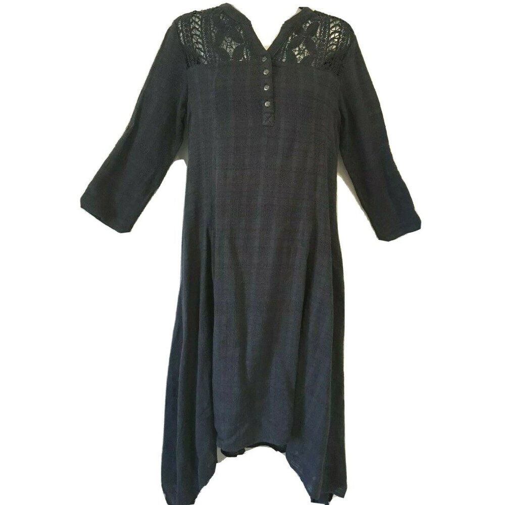 Anthropologie Gipsy 05 Dress Blue Asymmetric Hi-Lo Dress Lace Lined Size S